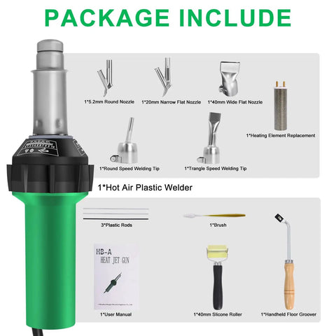 1600W Hot Air Plastic Welder Kit Pro Grade Package with Nozzles, Heating Element, and Accessories for PVC TPO Vinyl Repair