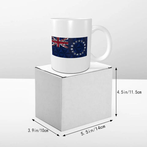 Cook Islands Flag With Polygonal Effects 11 Oz Coffee Mug Double Sided Print With Handle Premium Ceramic Cup Gift Boxed