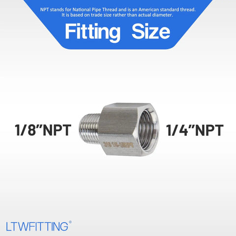 Stainless Steel 316 Pipe Fitting Adapter One Quarter Inch Female To One Eighth Inch Male NPT For Air Water Fuel Lines