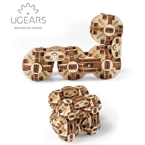 Flexi Cubus Mechanical Anti Stress Puzzle Twist Spin And Reconfigure Eight Jointed Spheres Into Dynamic Cube Forms For Stress Relief Spatial Awareness Practice Brain Teasing Fun Dope On The Go Chill wooden cube puzzle shown in two forms