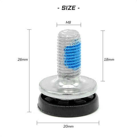 Close-up of 2 Pack 8mm Hex Crank Arm Fixing Bolts With Caps For Capless Bottom Bracket Heavy Duty Bike Axle Screws, showing size and blue coating.