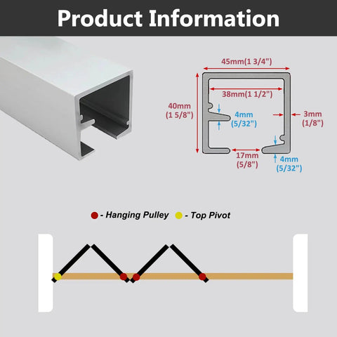 Badass Heavy Duty Folding Sliding Barn Door Hardware Kit With Slick Top And Bottom Track Tight Aluminum Rollers Adjustable From Three Point Three To Thirteen Point One Feet No Sweat Interior Room Divider Hardware dimensions and installation guide.