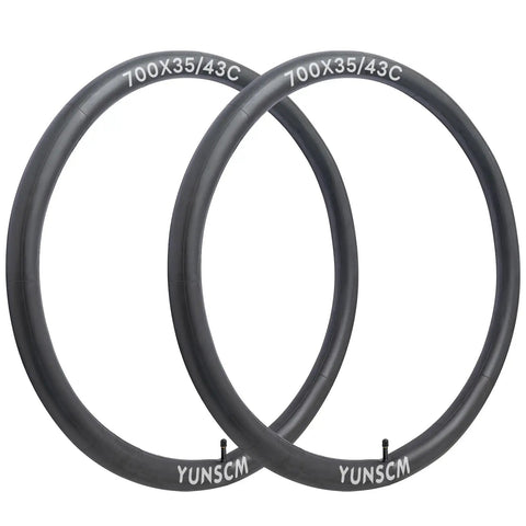 Beefy Heavy Duty 700C Bike Tubes Two Pack Fits 700X35C To 700X43C 622 Bead Seat AV32mm Schrader Valve visible in package