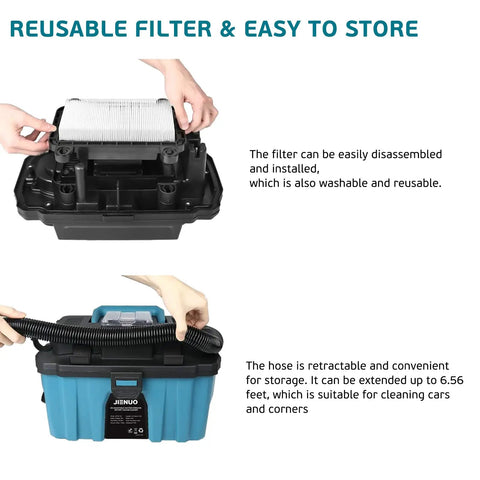 Cordless Shop Vac With 2.5 Gallon Capacity Brushless Motor Wet Dry Vacuum With HEPA Filter installation and hose storage