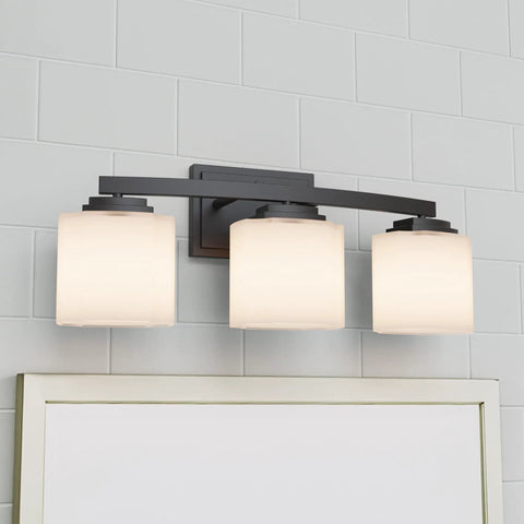 Industrial Dope 3 Light Vanity Wall Sconce With Etched Glass Shade In Dark Bronze Finish Modern Bathroom Lighting Mounted Over Mirror