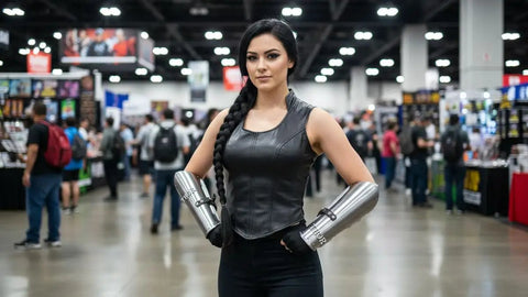 Functional Medieval Knight Armor Arm Guard Bracer in 18 Gauge Steel worn at cosplay event