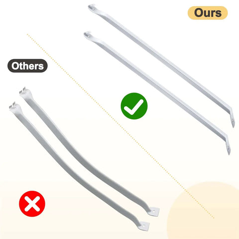Comparison of 6 Piece 12 Inch Wire Shelf Brackets White Closet Support Hardware showing sturdy design against competitor's brackets.