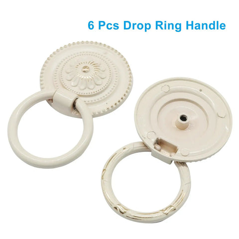 Drop Ring Cabinet Pulls Set 6 Pcs Vintage Bronze Knobs Antique Drawer Handles For Kitchen Cupboard Furniture Ivory White 46mm Diameter