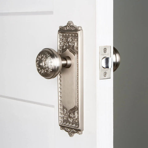 Egg And Dart Door Knob With Plate For Large Vintage Or Modern Doors With Classic Border Detailing In Multiple Finishes