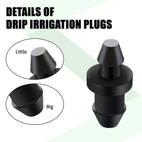 Close-up view of 100 Pack One Quarter Inch Drip Irrigation Plugs With Barbed End Caps showing plug details