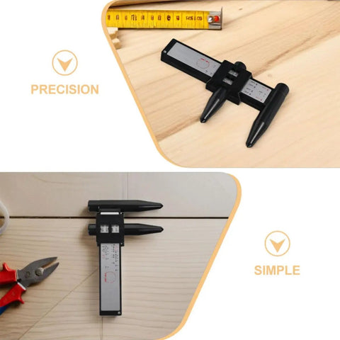 OHPHCALL 2pcs Wheel Hub Diameter Ruler ABS Measuring Tool for Automotive on a wooden surface showing precision measurement features.