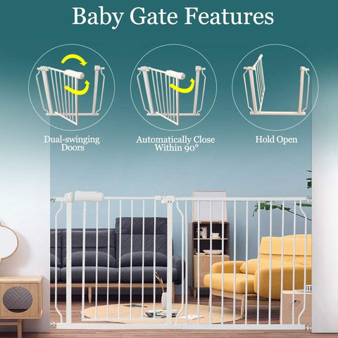 Extra Wide Walk Through Baby Gate Pressure Mounted With Extension For Doorways And Kitchen And Living Room Auto Close Hold Open