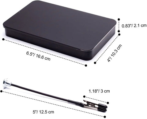Metal Painting Stand Base Holder With 12 Magnetic Bendable Alligator Clip Sticks dimensions and close-up of a clip.