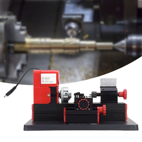 Yduupxe Mini Metal Lathe Machine 20K RPM High Speed Steel Wood Turning Tool 20mm Capacity side view on workbench