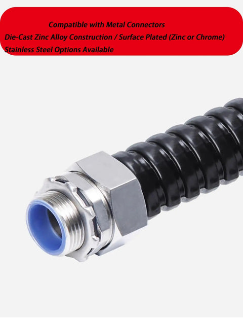 Close-up of Heavy Duty Flexible Metal Conduit Corrugated Electrical Hose With Pvc Coated Wire Protection Tube One Hundred Meter Roll.