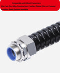Heavy Duty Flexible Metal Conduit Tough As Nails Black Pvc Covered Corrugated Cable Sleeve with metal connector end.