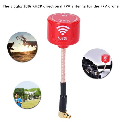 Red Bendable High Gain 5.8GHz LHCP Antenna For RC Drones Directional FPV Antenna shown with drone scenes