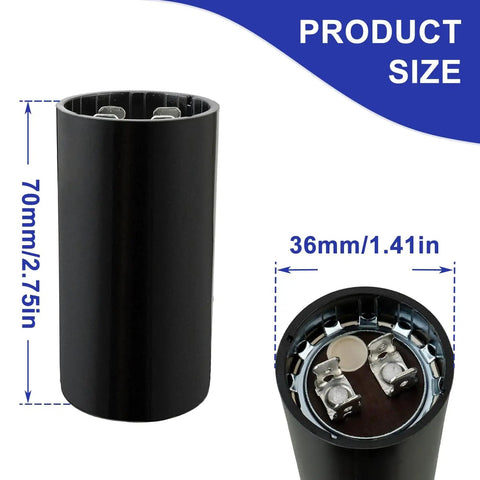 88-108uF 165VAC Round Motor Start Capacitor For 50/60 Hz AC Motors, Built Tough For Any Job, Rugged Durable Body, Crack Resistant Build, Easy Install Replacement Part For Industrial And Home Motors, black 70mm x 36mm