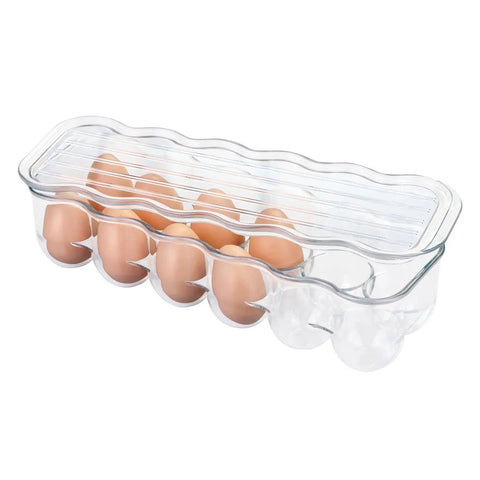 Stackable Clear Egg Organizer With Lid And Handle Fridge 12-Egg Tray Storage Bin For Fresh Easy Access And Neat Fridge Organization