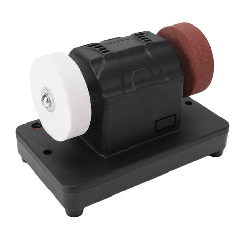 Built Like A Tank Three Inch Mini Bench Grinder With Adjustable Variable Speed From 2000 To 6000 Rpm And A Zero Drama Cordless Copper Motor Design For Daily Tasks, showing grinding wheels.