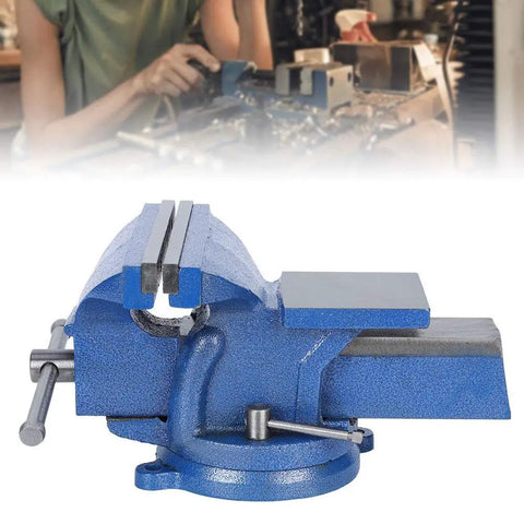 Heavy Duty 8 Inch Cast Iron Table Vice Vise With Forged Jaw Anvil Base, showcasing strong jaws and sturdy blue finish.