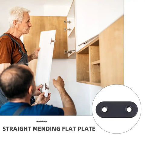 Men installing cabinet doors with 12 Piece Stainless Steel Flat Corner Brackets For Cabinet And Furniture Reinforcement With Screws Heavy Duty Mending Plates
