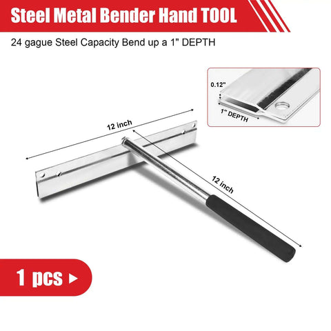 Beefy Heavy Duty 12 Inch Sheet Metal Bender Hand Hemming Tool for 24 Gauge Steel with 1 Inch Hem Depth and Anti Rust Coating