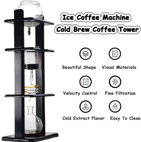 Top Shelf Cold Brew Maker With Slow Drip Tech For Bold Ice Coffee And Relaxed Weekend Vibes With 32Oz Large Capacity Borosilicate Glass Tower and Sturdy Wood Frame
