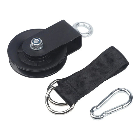 Whisper Quiet Fitness Pulley Wheel With Silent Bearing And Nylon Roller For Home Gym Cable Machines 88mm Black with strap and carabiner