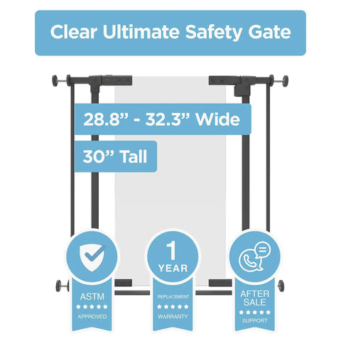 Clear Ultimate Baby Gate With Auto Close Walk Through No Fuss Safe Step Design Secure Handle Pressure Mounted Stairs Gate Warm Black Finish Fits Openings 44.5 To 48 Inches Includes 2x8 Extensions, shown in image