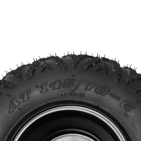 Mud Grinder 2PC 145X70-6 Atv Tire And Wheel Setup featuring a rugged black tread design and rim.