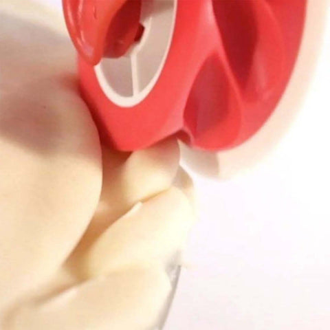 Red pastry wheel dough cutter for lattice pie crust with plastic handle and white wheel
