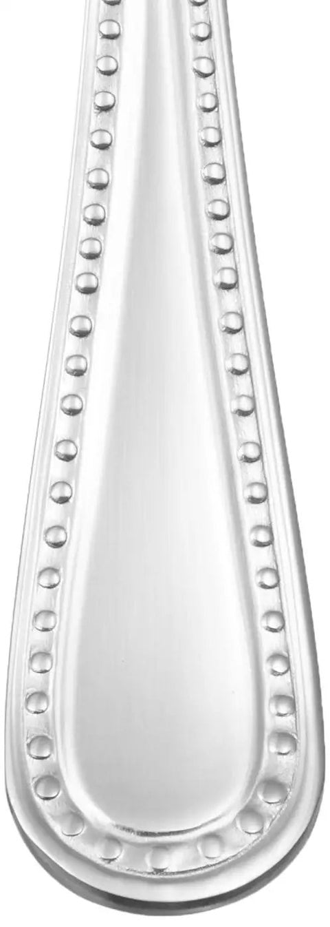 Top Tier Stainless Steel Dinner Spoons With Pearled Edge Handles showing detailed handle design and mirror polish finish.