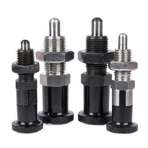 Heavy Gauge Indexing Plunger Pin With Spring Loaded Action For No Stress Cylindrical Positioning Of Mechanical Fixtures and Industrial Gear, four sizes.