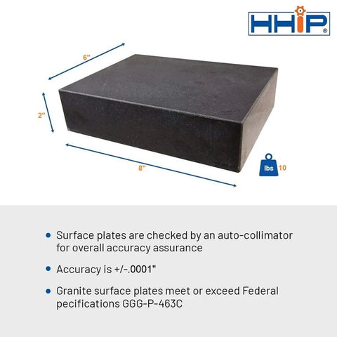 Granite Surface Plate 6 By 8 By 2 Inches Grade B 0 Ledge Precision Ground For Flatness Plus Minus 0.0001 Inch Machining Reference Tool Meets GGG P 463C Certificate Of Inspection Included