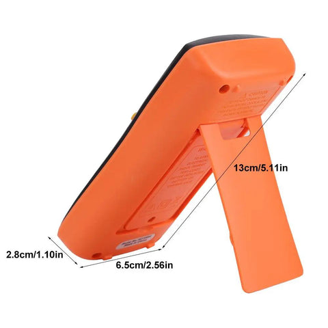Side view of the True RMS Digital Multimeter Go-To Tool For AC DC Voltage And Current, Handy Ohms Meter With Auto Range, orange casing.