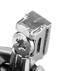 Close-up of metal component from Soft Close Cabinet Door Hinges Replacement Kit For Kitchen Cabinets, detailed view of screw and hinge mechanism.