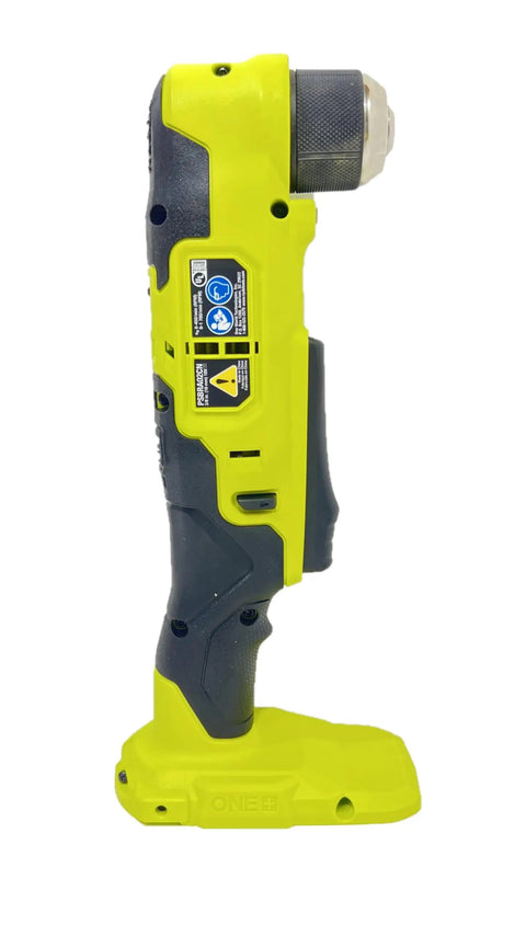 Side view of 18V Brushless Cordless Compact 3/8 Inch Right Angle Drill Tool Only, featuring knurled chuck and ergonomic grip.