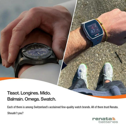 Top Shelf Silver Oxide Watch Battery 394 SR936SW 1.55 Volt Swiss Made in a hand-held watch on wrist.