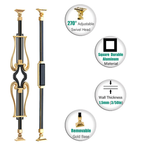 Badass Aluminum Balusters And Stair Spindles With Floor Face Mount Brackets and Gold Swivel Head Detail 10 Pack