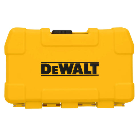 Heavy Duty Mechanics Tool Set Featuring Low Profile Ratchet And Directtorque Sockets Built Tough For Tight Squeezes Professional Grade Chrome Finish Impact Ready 3 8 Inch Drive 50 Piece yellow hard case with DeWALT logo