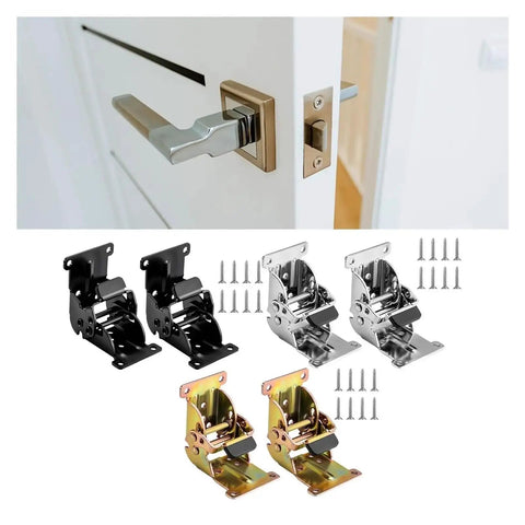Smooth Operator Folding Table Leg Brackets Set Of 8 With Self Locking Pivots And Snappy 0 To 180 Degree Adjustments For Easy Peasy Setup And Bulletproof Camp Or Workshop Extension Support Silver with installation kit components.
