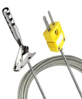 K Type Thermocouple Temperature Probe For Oven And Meat, 316 Stainless Steel Probe With Shielded Wire, shown with yellow connector