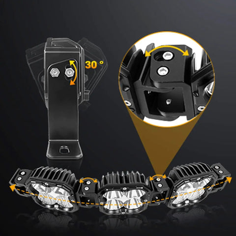 XLK Series Linkable Mounting Brackets Kit for Off Road Roof LED Light Bars adjustable angle and close-up view