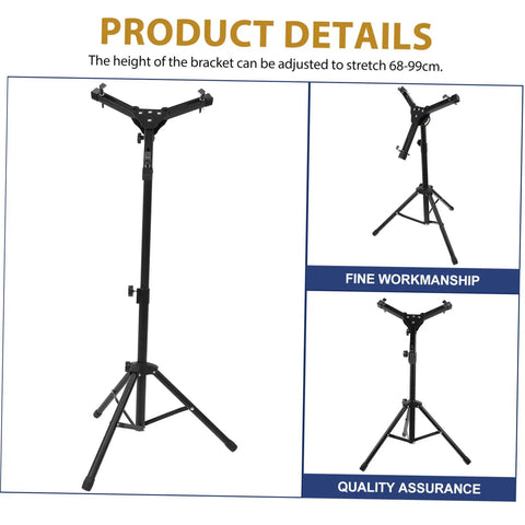 Heavy Duty Tripod Drum Stand And Snare Rack Holder Featuring Non Slip Base For Rock Solid Practice Routines In Sleek Black Finish showing adjustable height from 68-99cm.