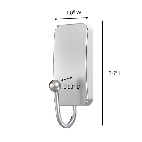Satin Nickel Bath Hooks 4 Pack With Water Resistant Strips No Tools Needed Damage Free Shower And Bathroom Organizer Sticky Hooks For Wet Surfaces Great For Towels And Accessories showing size dimensions