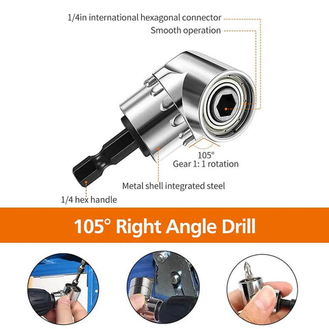 105° Right Angle Drill of Bendable Drill Bit Extension With 105 Degree Right Angle Magnetic Screwdriver Bit Holder Universal Socket Adapter