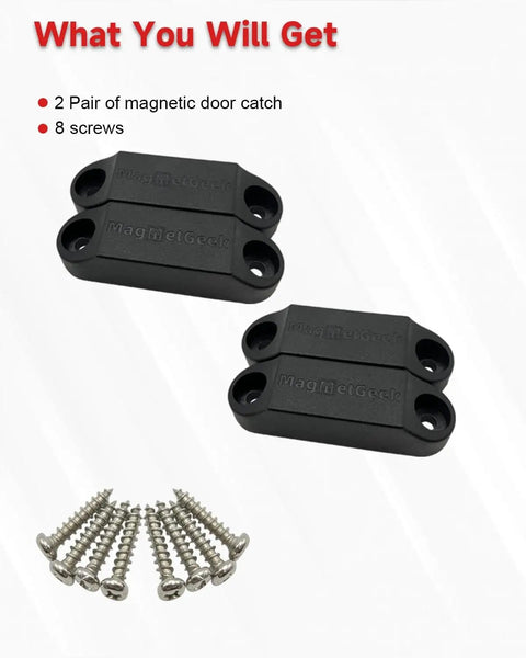 Magnetic RV Door Catch and Holder Kit Keeps Doors Open for Campers, Motorhomes, 2 pairs, black, with screws