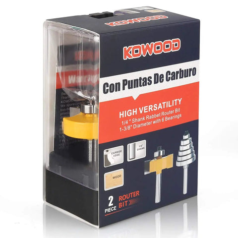 Rabbet Router Bit Kit With One Quarter Inch Shank And Seven Bearings For Multiple Depths From One Eighth To One Half Inch package