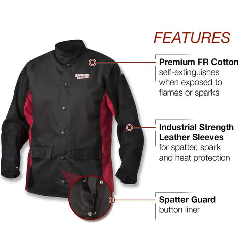 Split Leather Sleeved Welding Jacket With Flame Resistant Cotton Body Built Tough Cowhide Sleeves For Max Protection XXXL